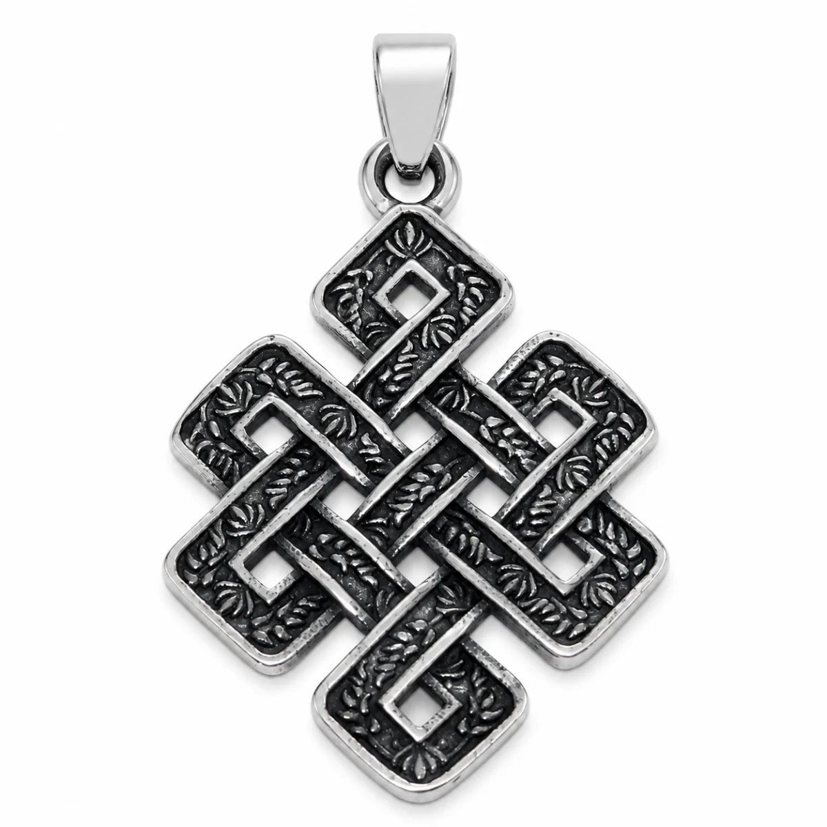 Endless Knot Necklace Silver Pendant Only Front View White Background
