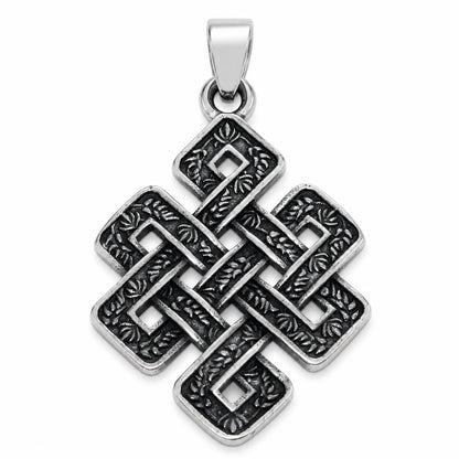 Endless Knot Necklace Silver Pendant Only Front View White Background