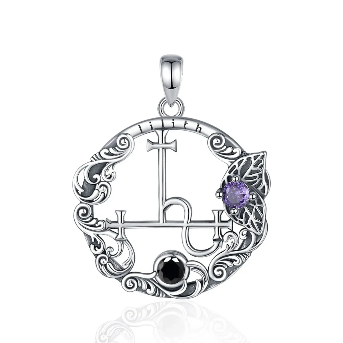 Engraved Lilith Sigil Medallion with Amethyst & Black Zircon Pendant Only