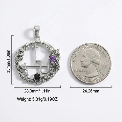Engraved Lilith Sigil Medallion with Amethyst & Black Zircon Size Comparison