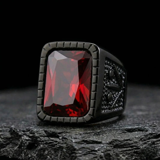 Engraved Red Gemstone Signet Ring