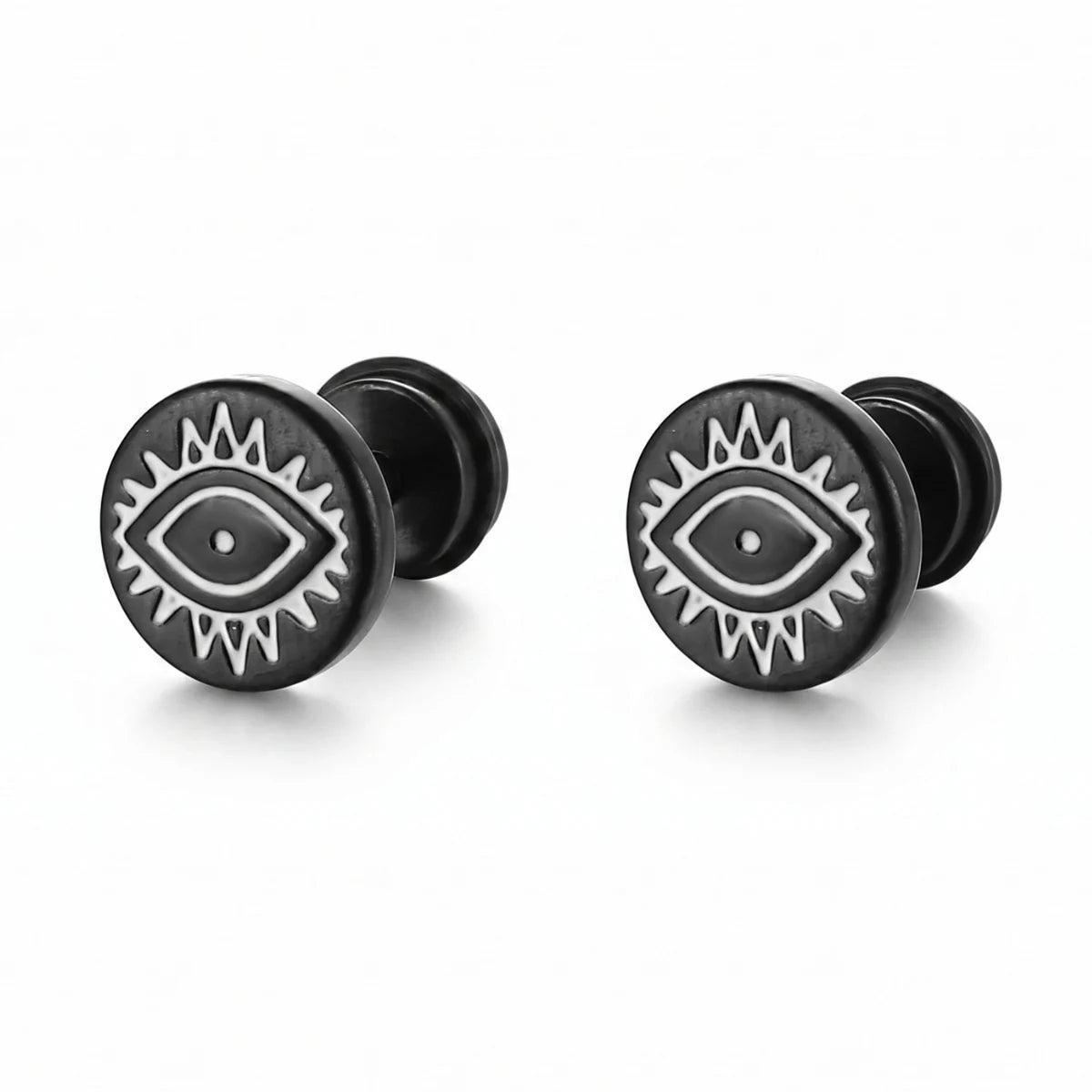 Evil Eye Barbell Stud Earrings Black