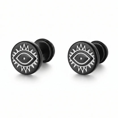 Evil Eye Barbell Stud Earrings Black