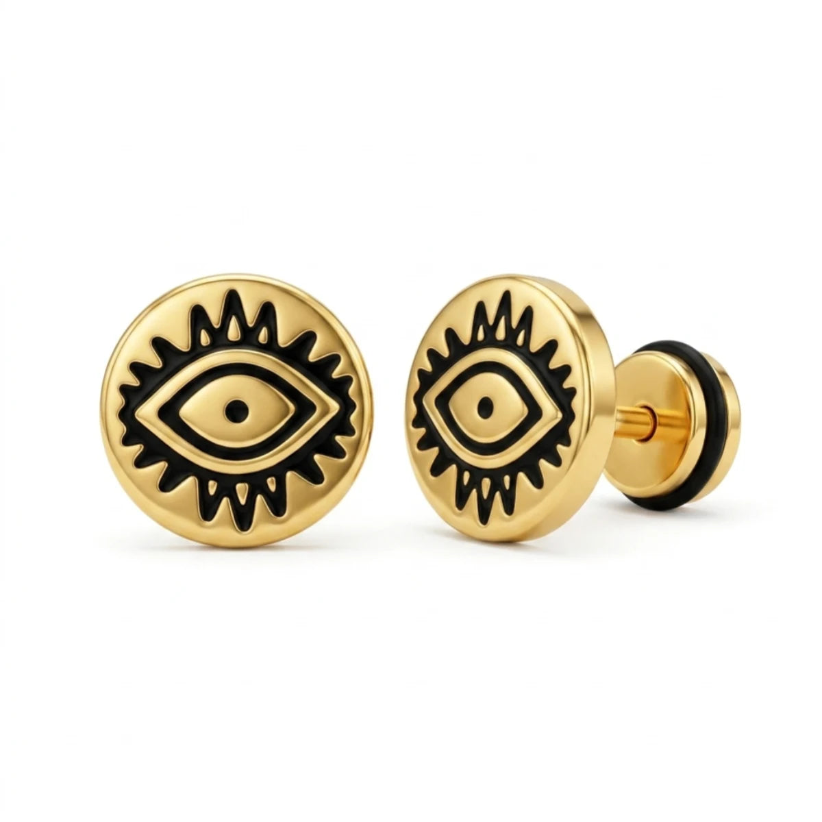 Evil Eye Barbell Stud Earrings Gold