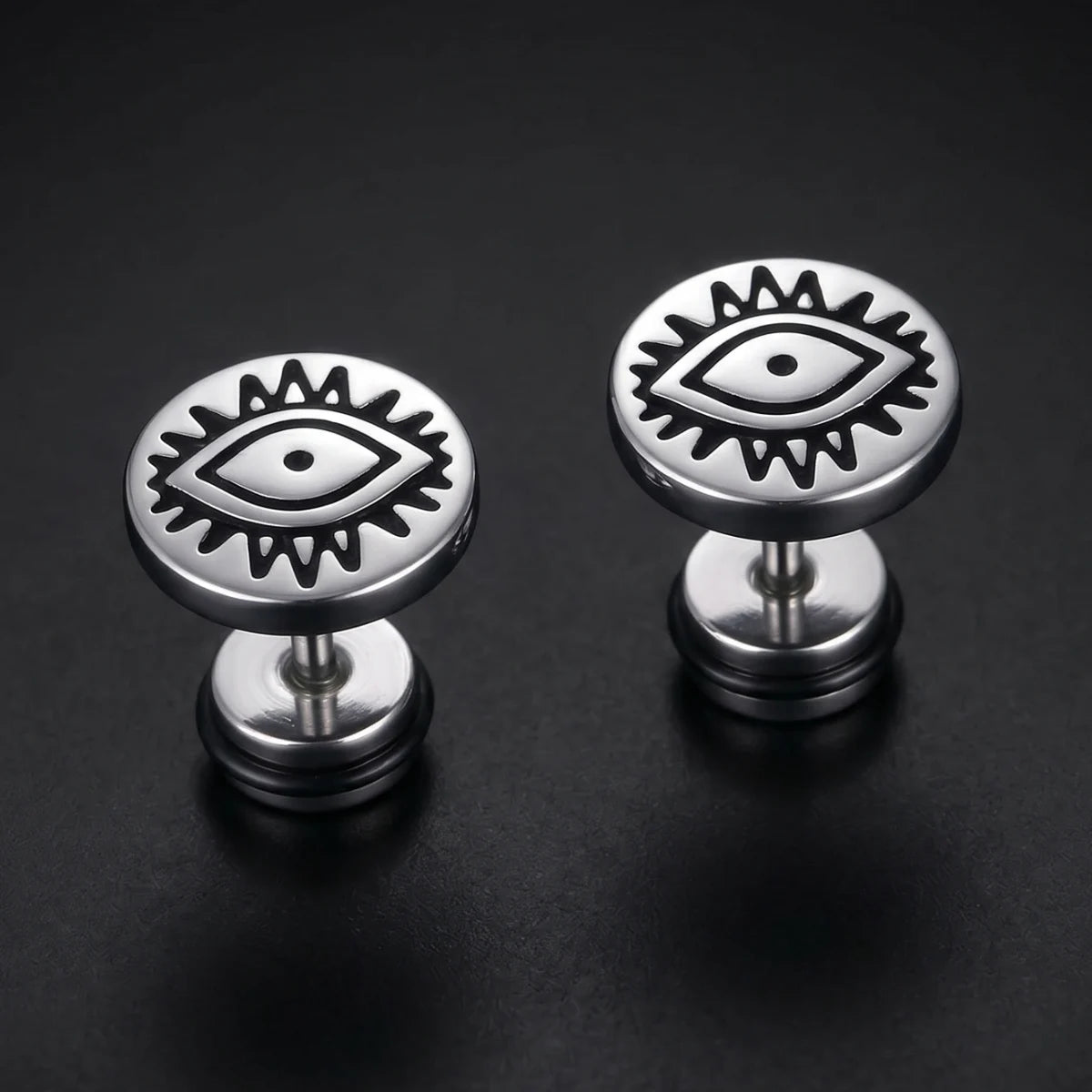 Evil Eye Barbell Stud Earrings Silver Details