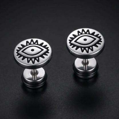 Evil Eye Barbell Stud Earrings Silver Details
