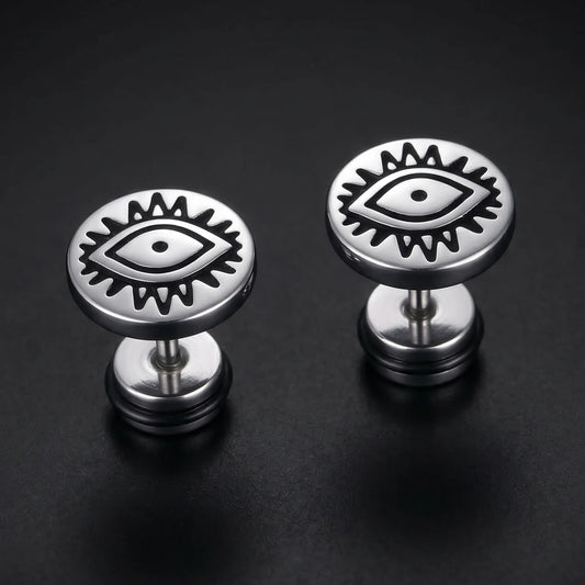 Evil Eye Barbell Stud Earrings Silver Details