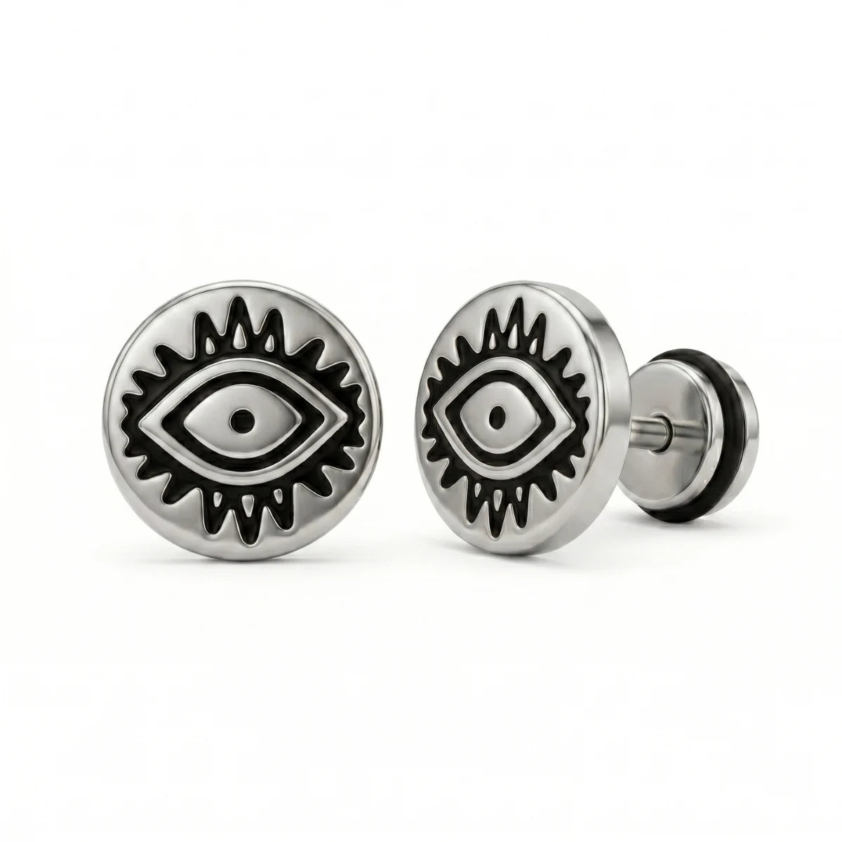 Evil Eye Barbell Stud Earrings Silver
