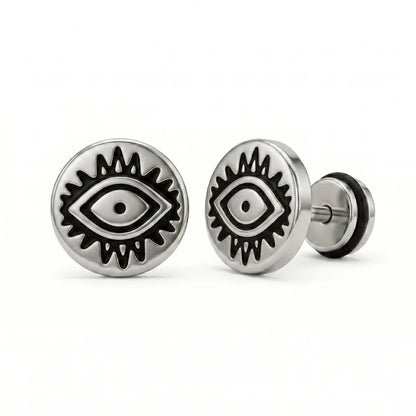 Evil Eye Barbell Stud Earrings Silver