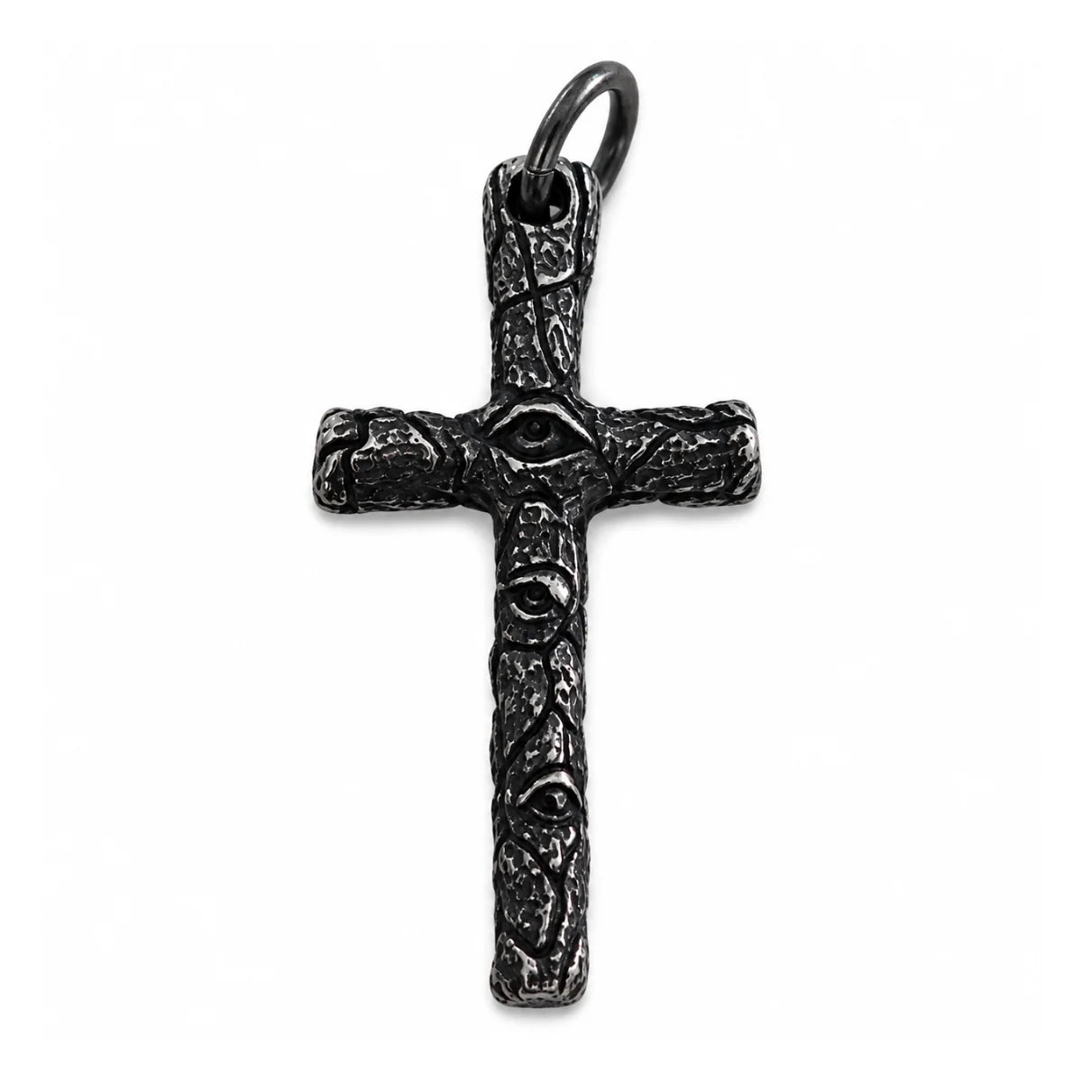 Evil Eye Cross Necklace Silver Pendant Only Front View White Background
