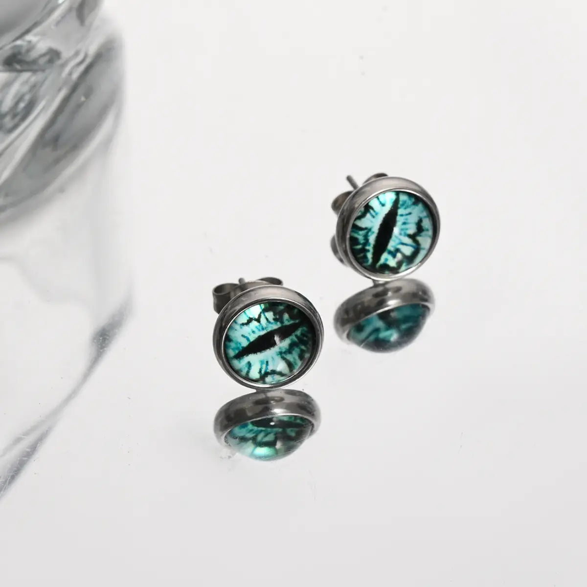 Evil Eye Stud Earrings Green Close Up