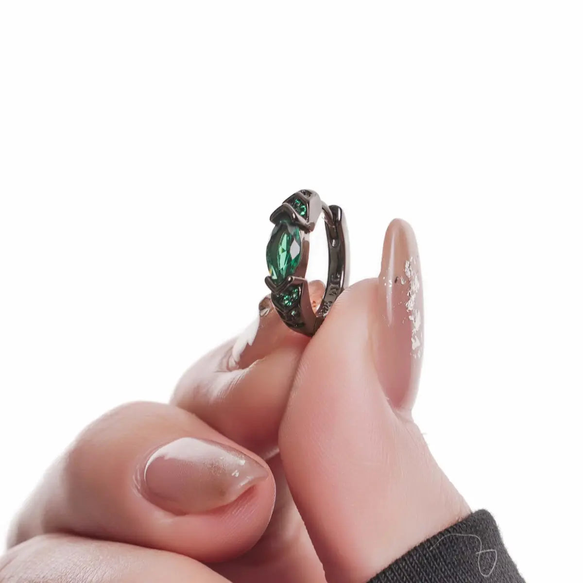 Eye of Horus Hoop Earrings Emerald CZ Details