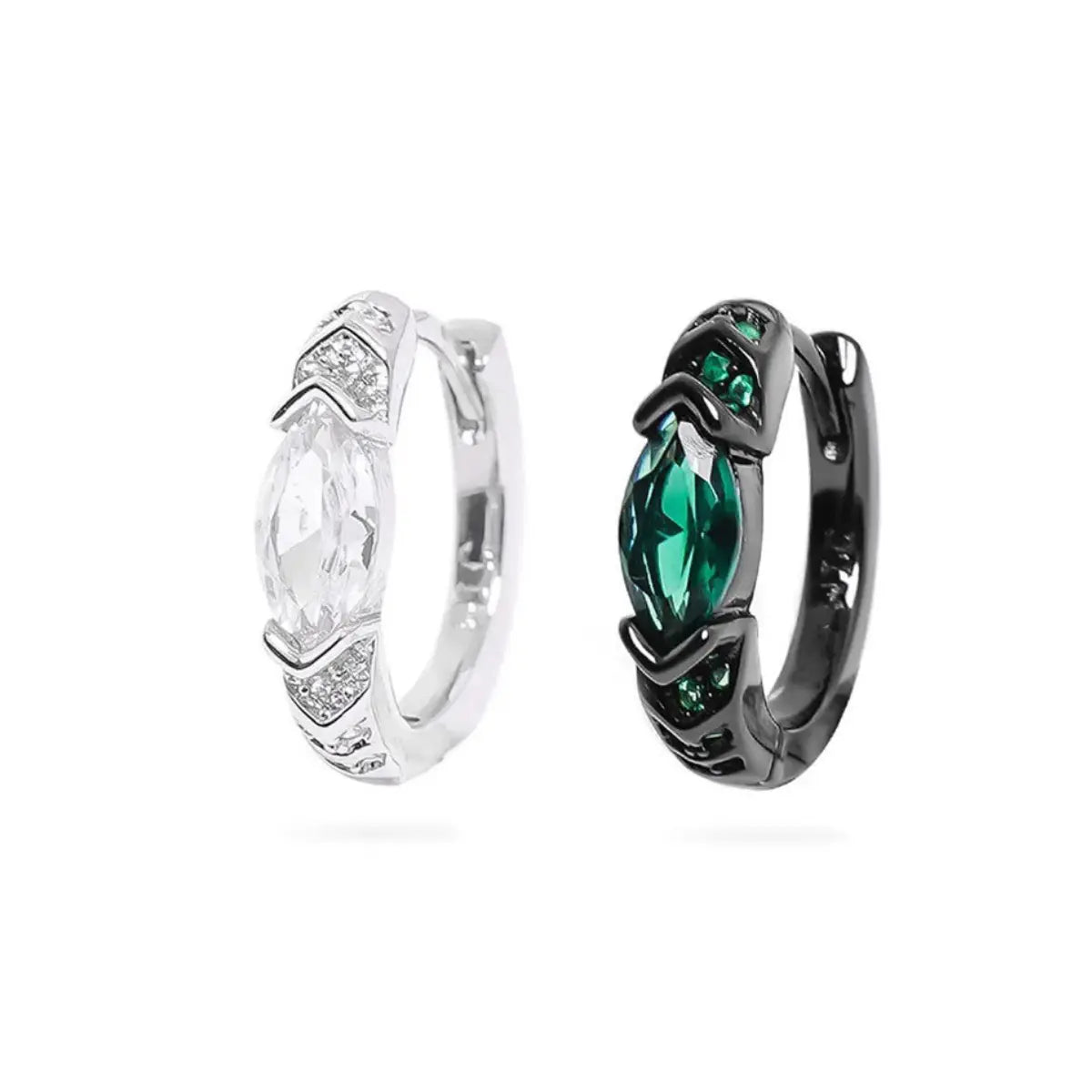 Eye of Horus Hoop Earrings Emerald and White CZ