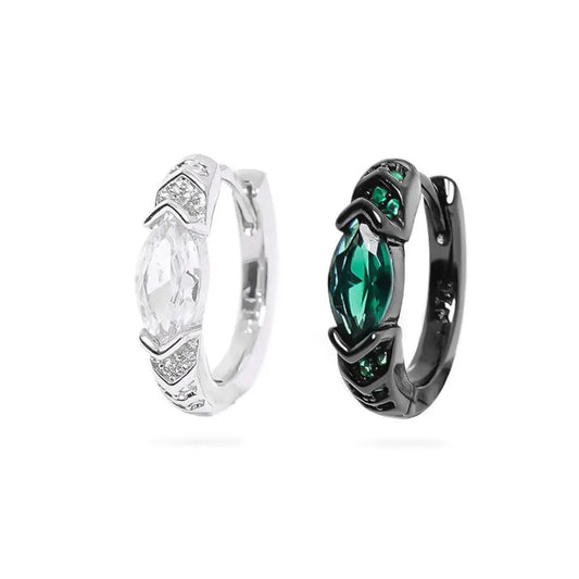 Eye of Horus Hoop Earrings Emerald and White CZ