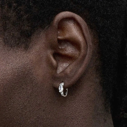 Eye of Horus Hoop Earrings White CZ Worn by Male Model