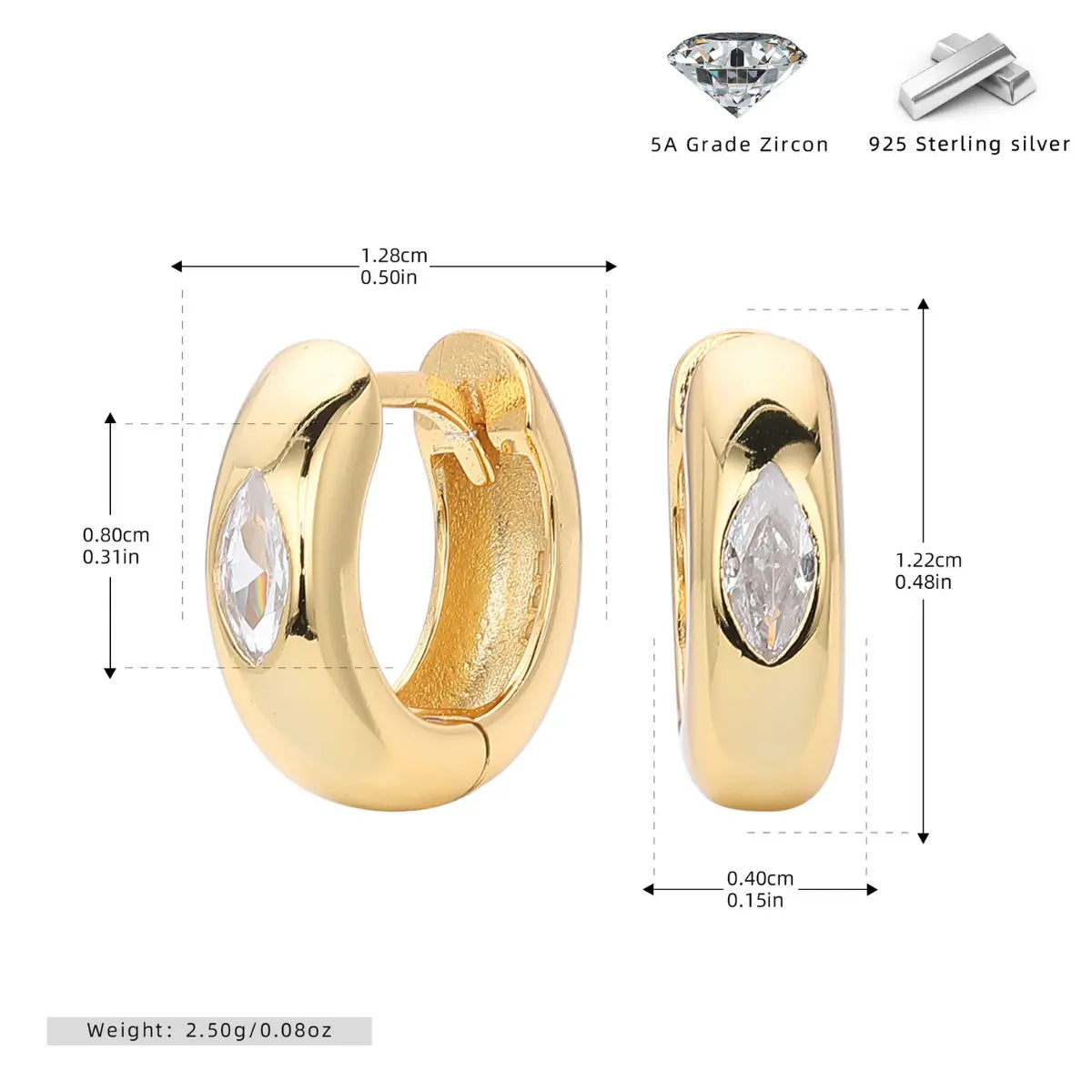 Eye of Horus Huggie Hoop Earrings Gold 4mm Dimensions and Weight