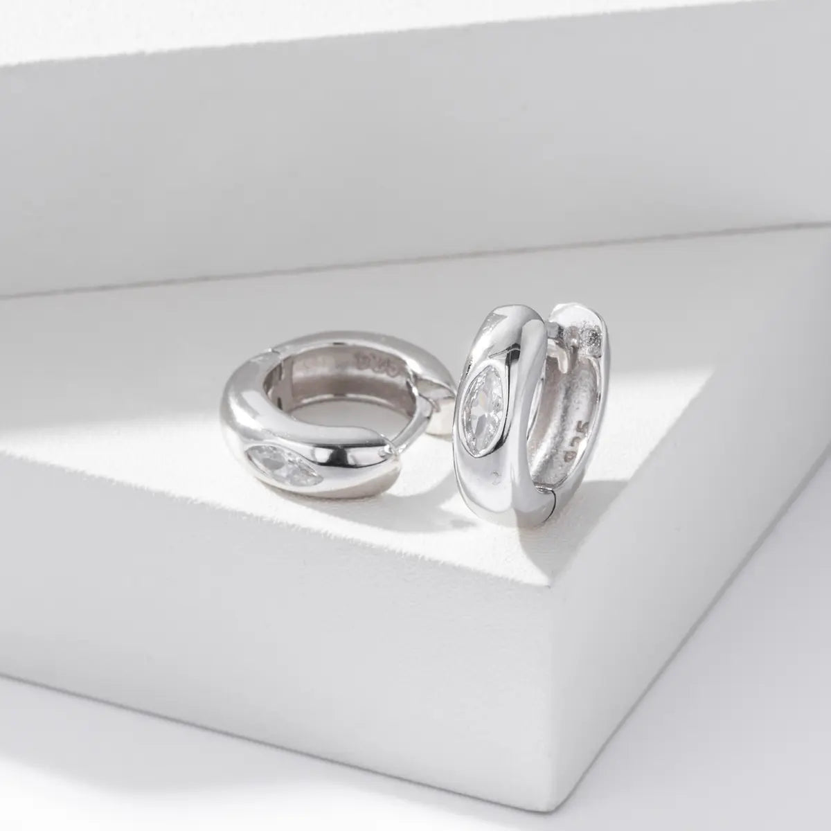 Eye of Horus Huggie Hoop Earrings White Gold 4mm