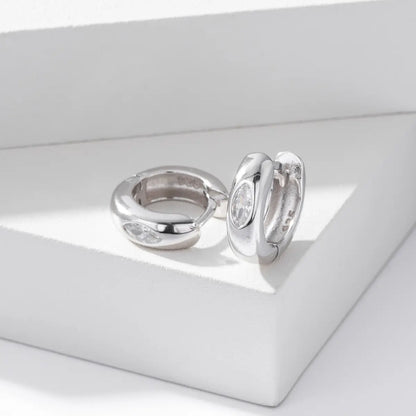 Eye of Horus Huggie Hoop Earrings White Gold 4mm