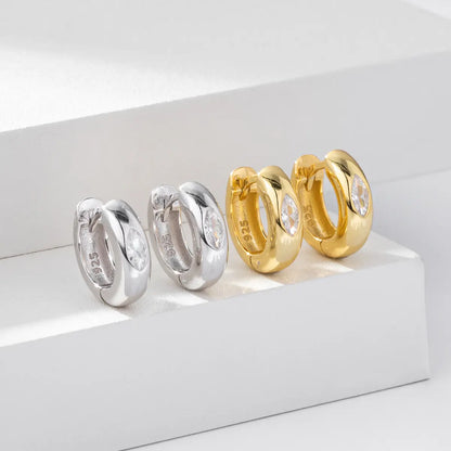 Eye of Horus Huggie Hoop Earrings White Gold and Gold 4mm