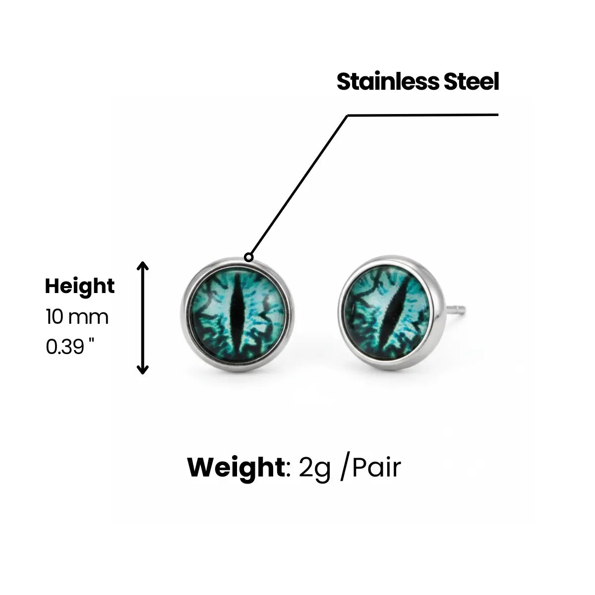 Eyeball Stud Earrings Dimensions and Weight