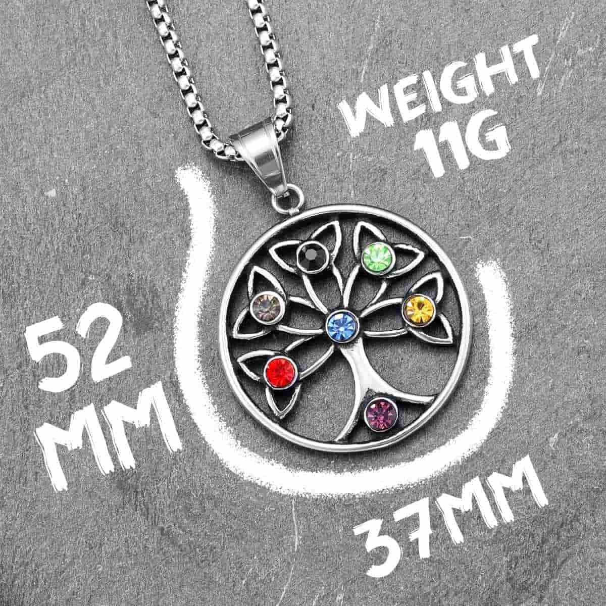 Family Tree Birthstone Necklace with Celtic Knots Dimensions and Weight