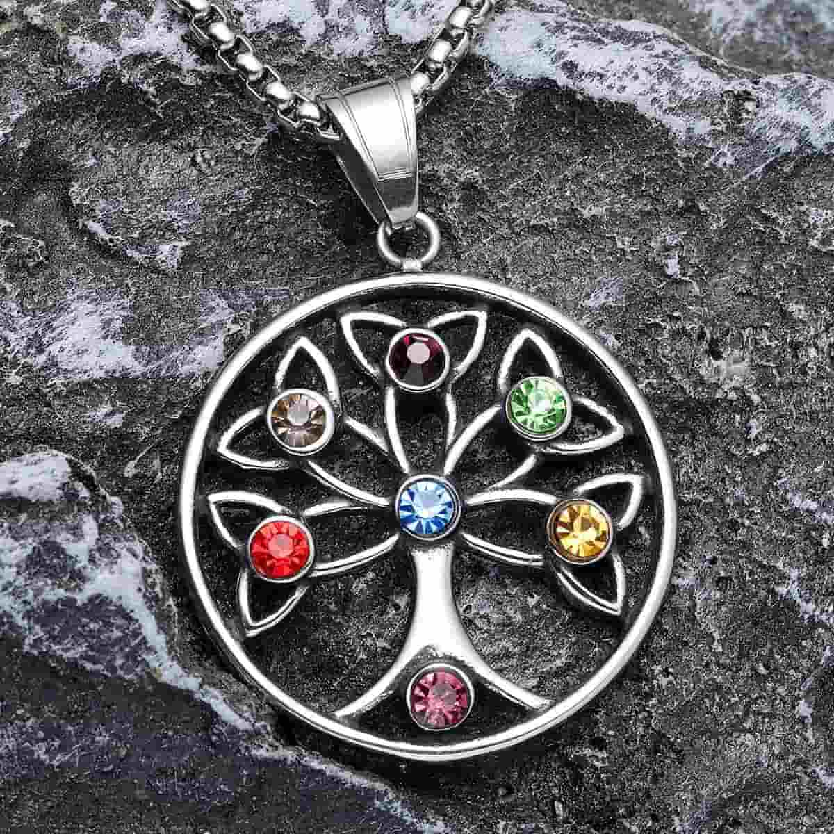 Family Tree Birthstone Necklace with Celtic Knots Front Xenos Jewelry