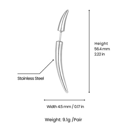 Fang Spike Stud Earrings Side Dimensions and Weight
