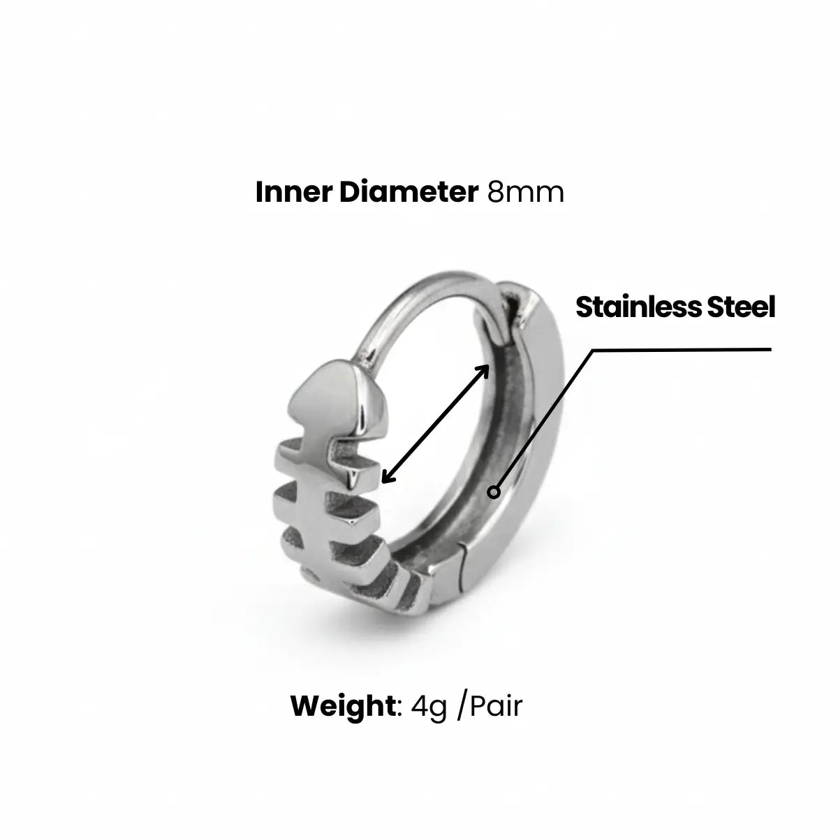 Fish Skeleton Hoop Earrings Dimensions and Weight