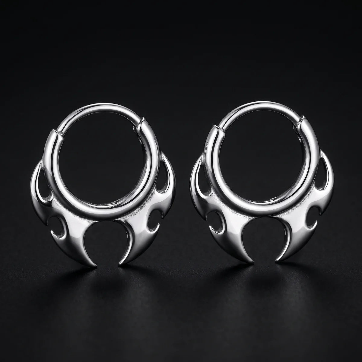 Flame Blade Earrings Silver Close Up
