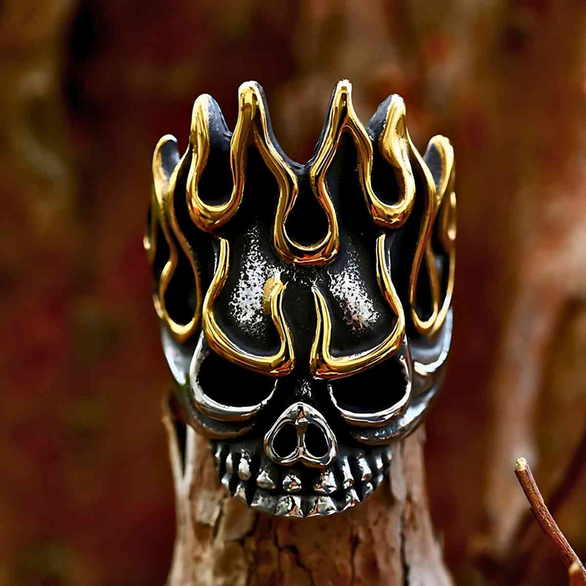 Flame Skull Ring Stainless Steel Xenos Jewelry