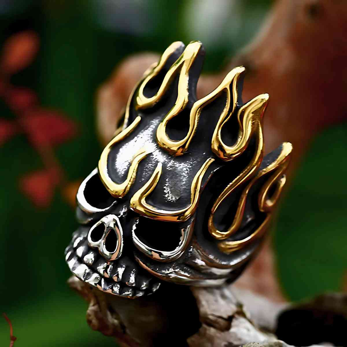 Flame Skull Ring Stainless Steel Xenos Jewelry