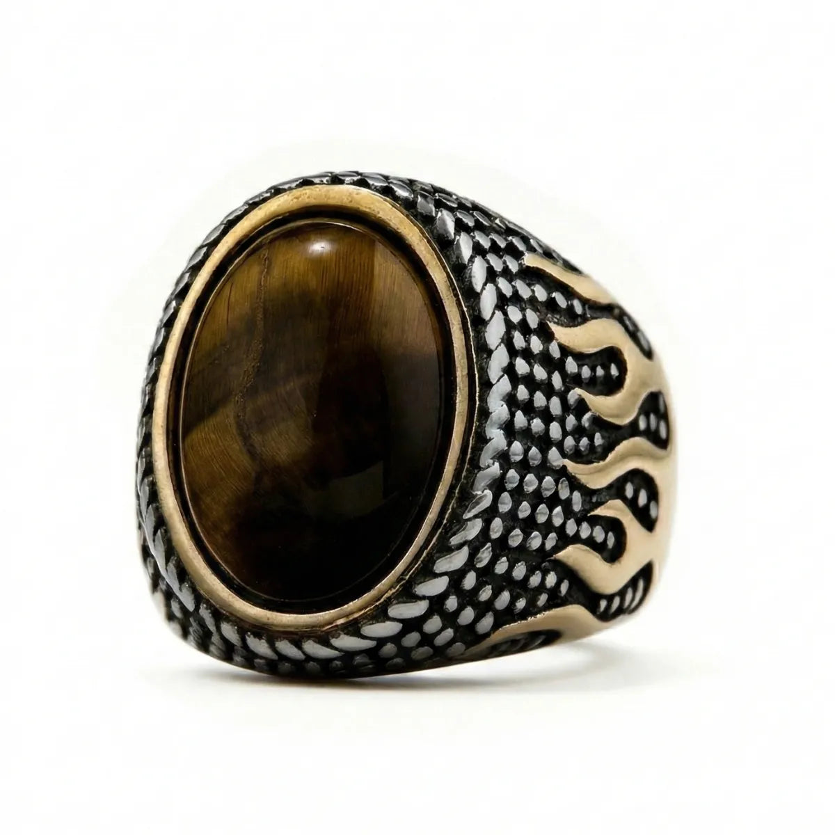 Flame Tiger's Eye Signet Ring Details