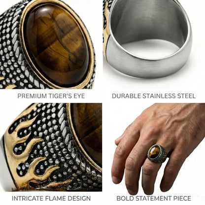 Flame Tiger's Eye Signet Ring Features