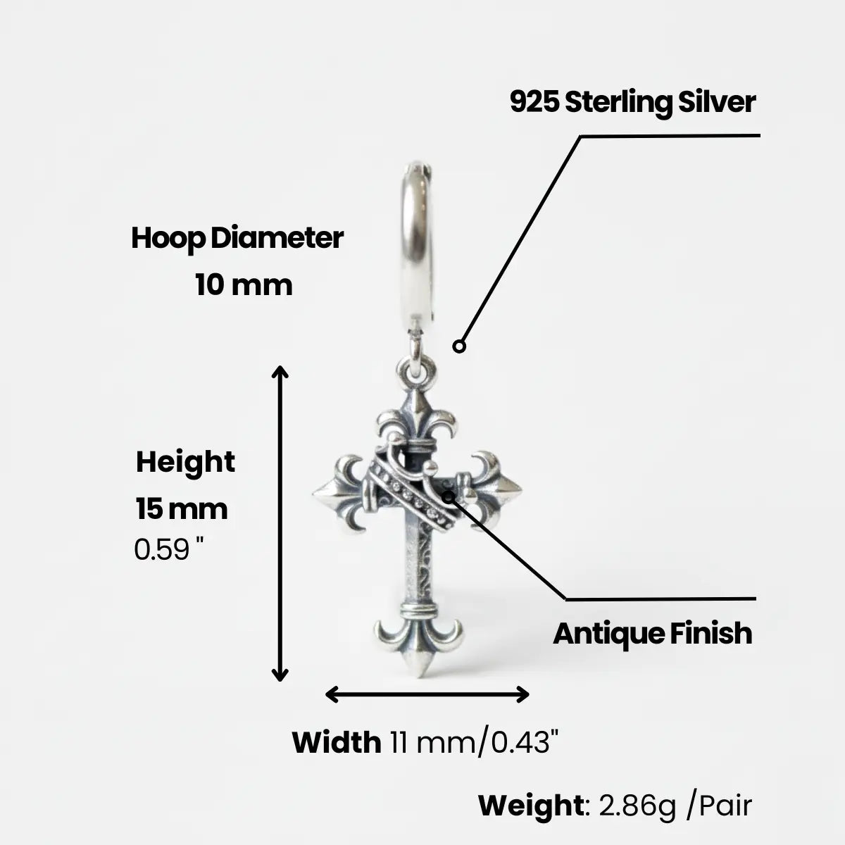 Fleur de Lis Cross Earrings Dimensions and Weight