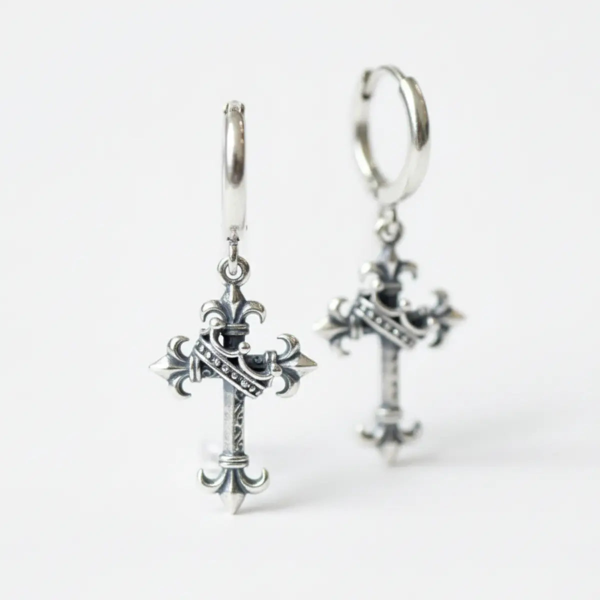 Fleur de Lis Cross Earrings Front