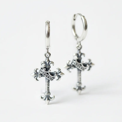 Fleur de Lis Cross Earrings Front