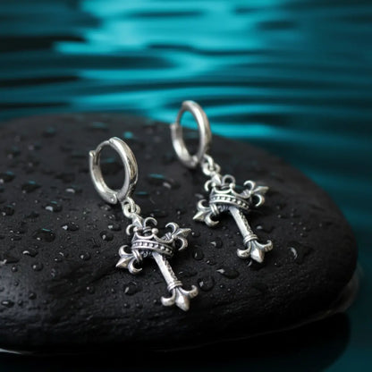 Fleur de Lis Cross Earrings