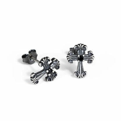 Fleur de Lis Cross Stud Earrings Front