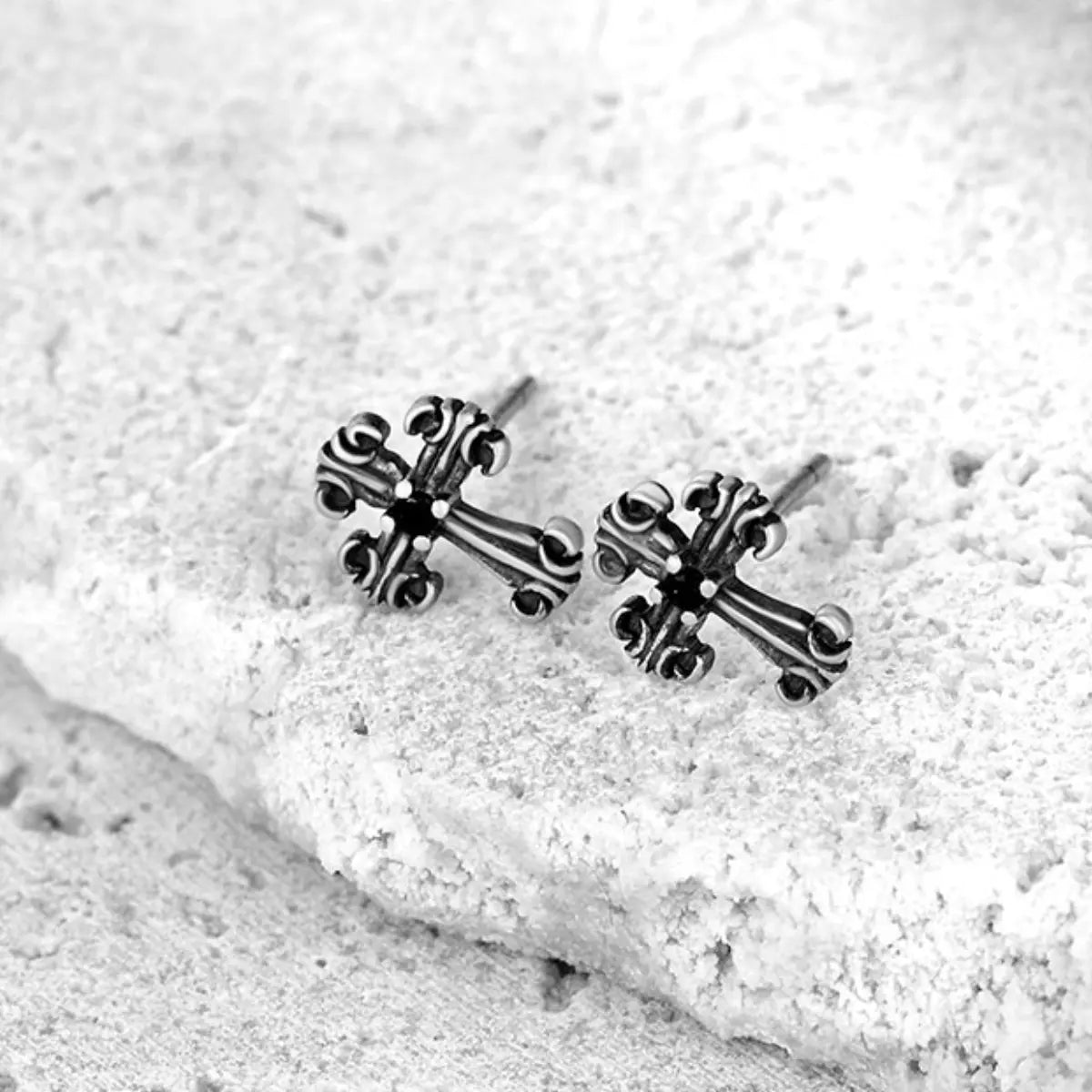 Fleur de Lis Cross Stud Earrings Side