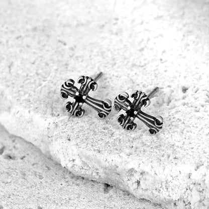 Fleur de Lis Cross Stud Earrings Side