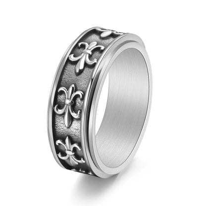 Fleur de Lis Spinner Ring Silver Front View White Background