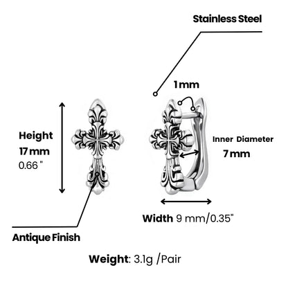 Fleur de lis Cross Hoop Earrings Dimensions and Weight