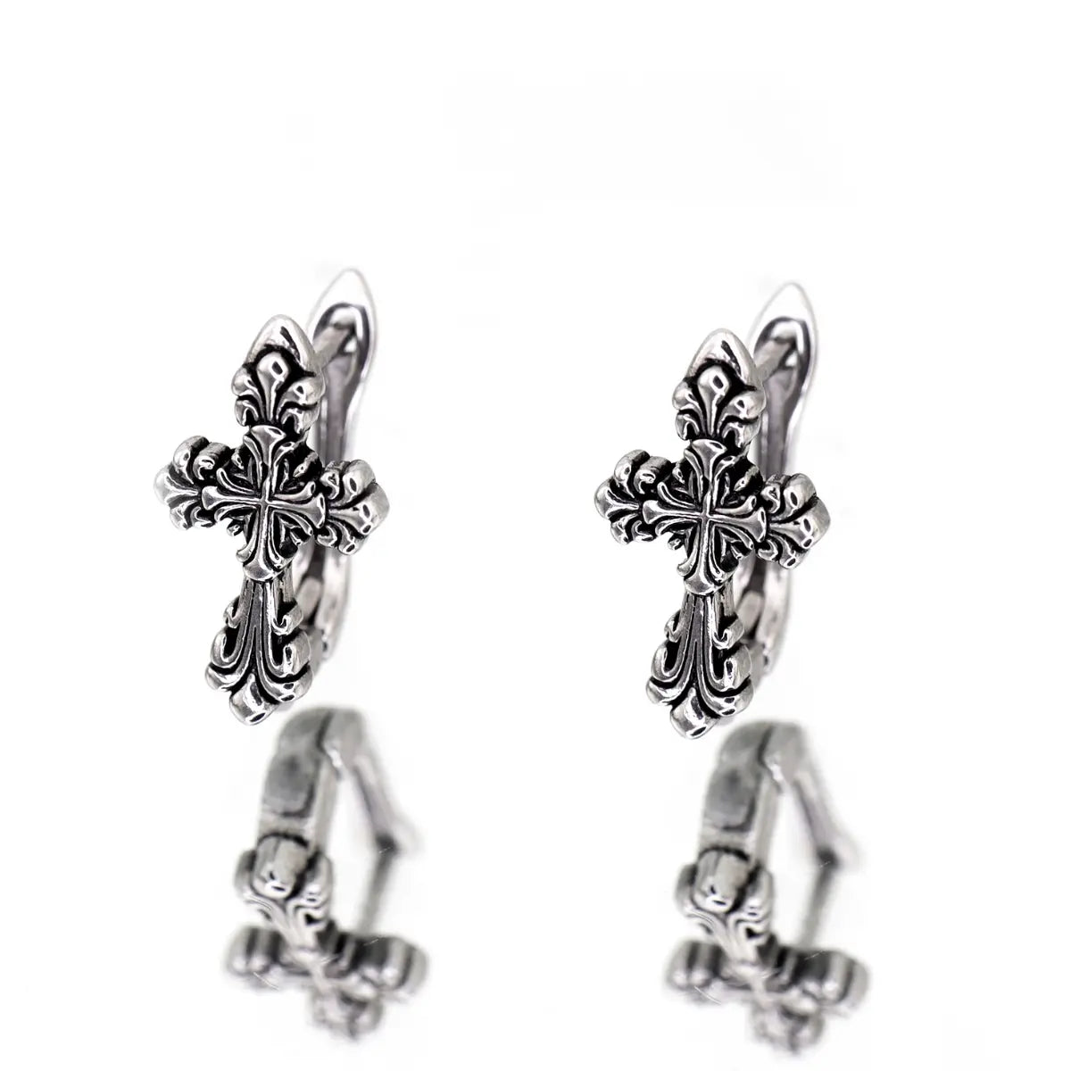 Fleur de lis Cross Hoop Earrings Front