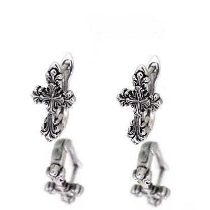 Fleur de lis Cross Hoop Earrings Front