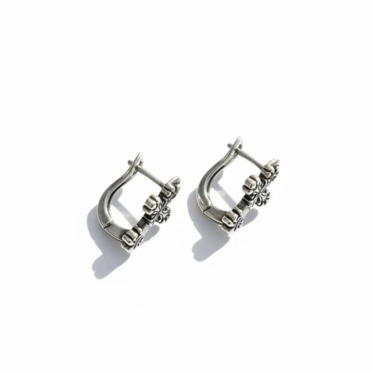 Fleur de lis Cross Hoop Earrings Side