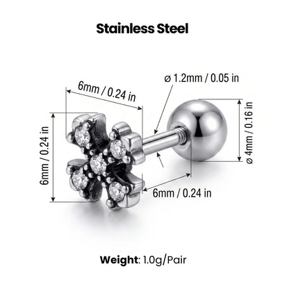 Floral Cross Cartilage Stud Earrings Premium Stainless Steel Dimensions and Weight