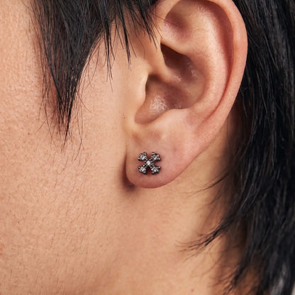 Floral Cross Cartilage Stud Earrings Premium Stainless Steel Worn by Male Model