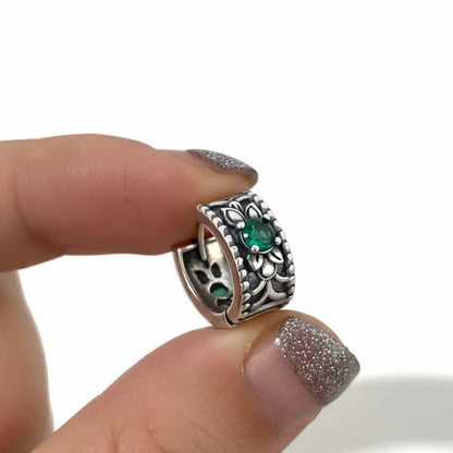 Floral Emerald Huggie Hoop Earrings Details