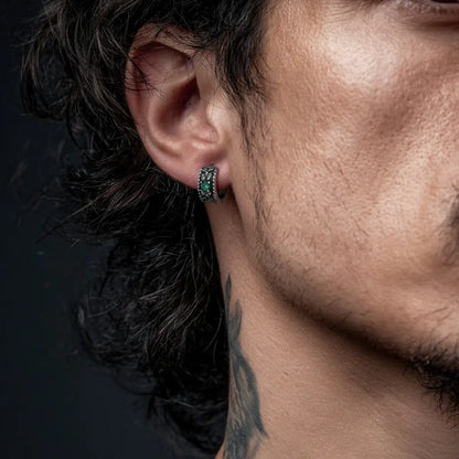 Floral Emerald Huggie Hoop Earrings Worn by Male Model