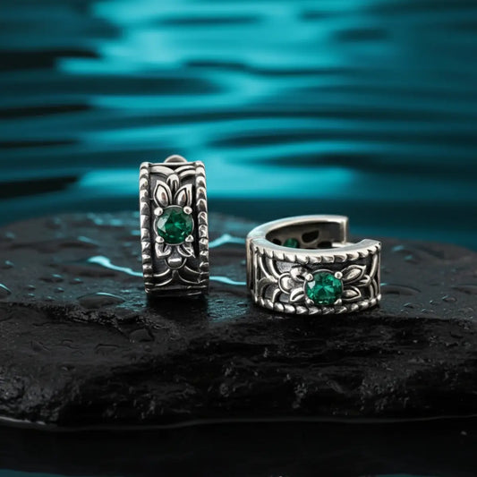 Floral Emerald Huggie Hoop Earrings